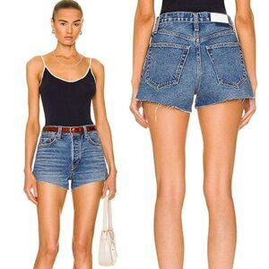 NWT RE/DONE 70s High Rise Raw Hem Denim Jeans Shorts in Arroyo Blue Size: 24